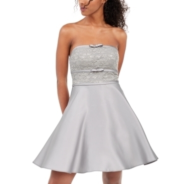 City Triangles Gray Lace Strapless Fit & Flare Dress 3